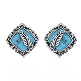 Turquoise Feather Earrings Sterling Silver Feather Stud Earrings Feather Jewelry Gift for Women Turquoise Lover