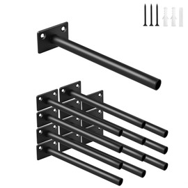 12 Pcs 6" Black Tube Steel Floating Shelf Bracket Blind Shelf Supports - Hidden Brackets for Floating Wood Shelves - Concealed Blind Shelf Support – Screws and Wall Plugs Included