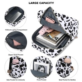 Kouxunt Cow Print Laptop Backpack for Women Girls, 15.6 inch College School Backpacks Travel Casual Daypack