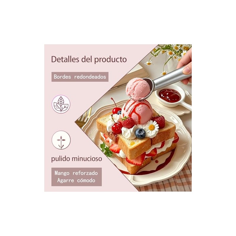 4PCS Cuchara Para Helado,2 Negros + 2 Plateados Cuchara Helado