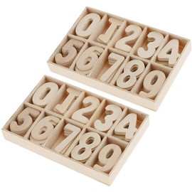 POFET Mixed Wooden 0-9 Numbers Unpainted DIY Decorations Kids Early Educational Learning Toys Games 120pcs (Numbers) with Storage Box Trays