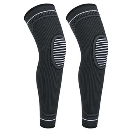 Full Leg Compression Sleeves for Men and Women Anti Sliping long knee brace support for ACJ, Meniscus Tear, Arthritis Sport 2 Pack (Black, L)