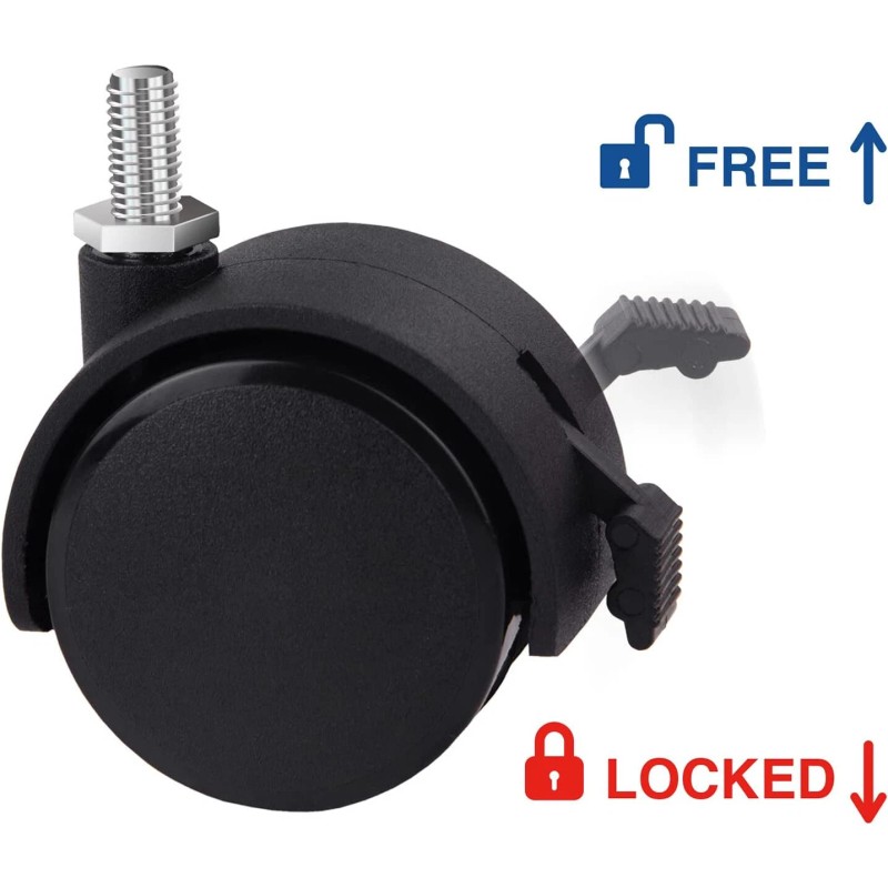 Furniture Caster 2" Diameter Wheel 3/8" Threaded Stem Swivel Locking