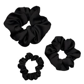 3 Pieces Satin Scrunchies Set for Hair No Crease Elastic Hair Ties for Women and Girls (Black)
