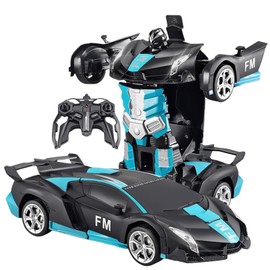 Remote Control Transform Car for Kids,Deformation Car for Boys & Girls 4 5 6 7 8, 2.4Ghz 1:18 RC Transform Robot Toys for Kids, One Button Deformation to Robot with Flashing Light (FM Racing Blue)