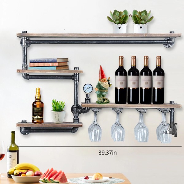 Unbranded Wall Mounted Rustic Metal Wine Rack Floating Bar Shelves