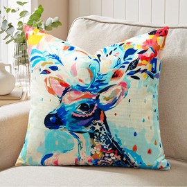 JOTOM Deer Cushion Cover 45x45 cm Colorful Deer Animal Throw Pillow Cover 18x18 Inch Decor Square Pillow Case for Home Couch Bedroom Sofa Decor (Deer Colourful)