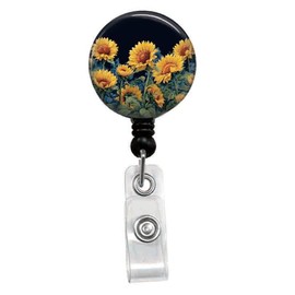 Sunflower Retractable ID Card Badge Holder with Alligator Clip, Name Nurse Decorative Badge Reel Clip on Card Holders