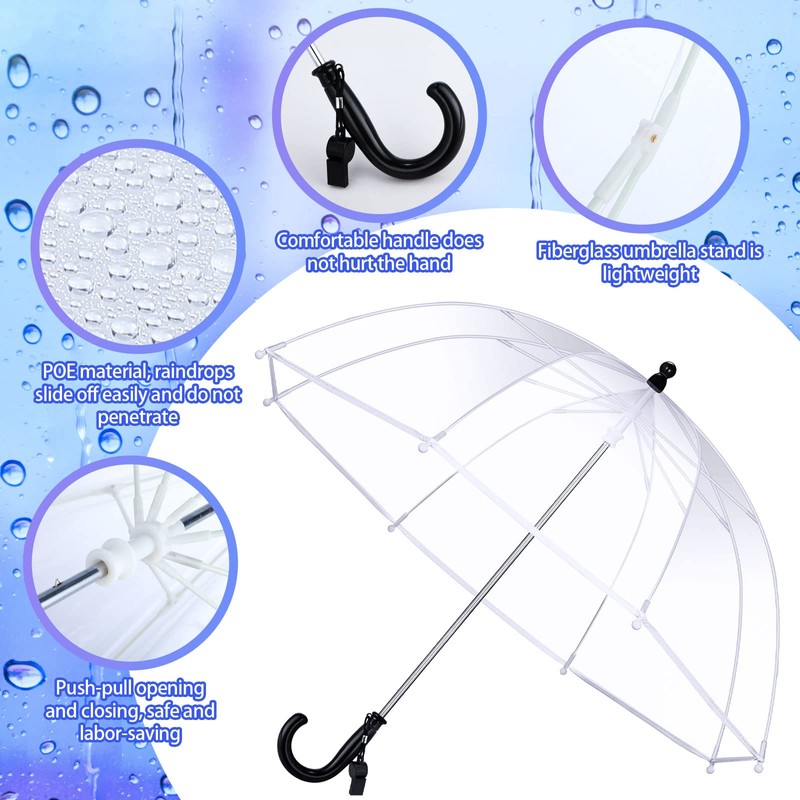 Jexine 4 Pcs Kid's Clear Bubble Umbrella Transparent Umbrella with