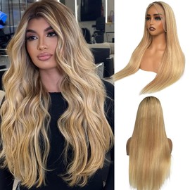 Belaved Highlight Ombre Lace Front Wigs Human Hair, 13x6 Long Straight #4/12/613 Balayage Blonde with Brown Wigs Human Hair, 180% Density 30 Inch HD Lace Front Wigs Pre Plucked With Baby Hair