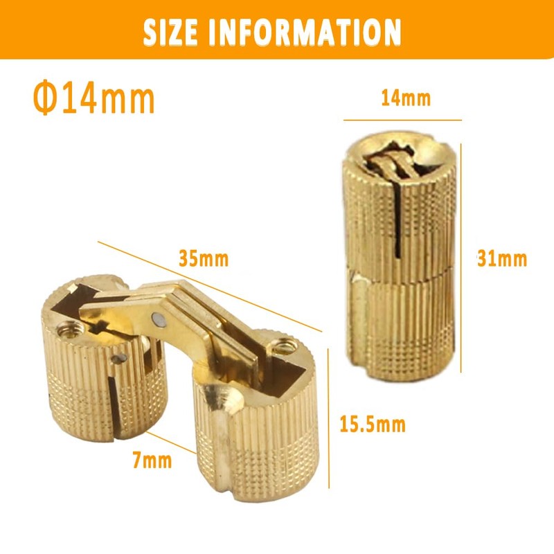 BE-TOOL Hinge, 14mm Brass Invisible Hinge Pure Copper Hidden Concealed