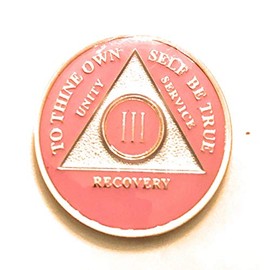 3 Year AA, Pink & Silver Medallion Alcoholics Anonymous, Chip, Coin, Token