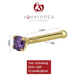 Forbidden Body Jewelry 20g Solid 14Kt Gold Simulated Diamond CZ Crystal Nose Ring Stud, Metal, cubic-zirconia