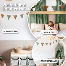 lilimaus Bunting Fabric [Green & Brown] - Bunting for Children's Room - 100% Cotton Handmade Garland Fabric - Muslin Bunting - House Bed Decoration Girls & Boys - Garland for Baby Room