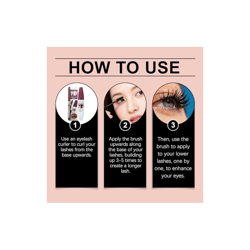 Rímel 7D con Fibras Impermeable, Alarga y Da Volumen a