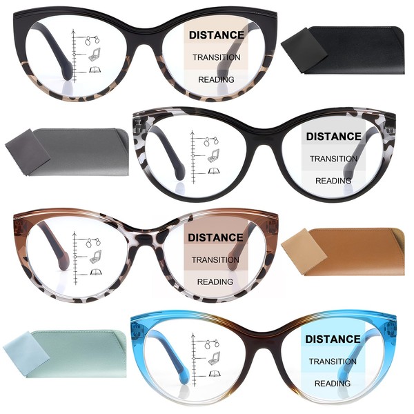 GGSTDDUP 4 Pack Progressive Multifocus Reading Glasses, Anti Blue Light