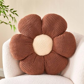 Kcvvcr Flower Throw Pillow, Soft Brown 14.9" Flower Pillow for Home Decor, Cute Flower Shaped Floor Pillow Aesthetic Flower Plush Decorative Pillows for Bed Sofa Couch