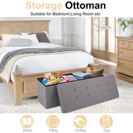 GLAXYFUR 43.3 inches Folding Storage Ottoman Bench Storage Chest Footrest for Bedroom, Entryway and Living Room, Holds up to 660 lb Light Grey