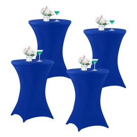 Wolkemer 4 Pack Spandex Cocktail Table Cover Royal Blue High Top Square Coners Table Covers Round Stretch Table Cloths Fitted Tablecloth for Wedding Birthday Party Bar Banquet 32 X 43 Inch