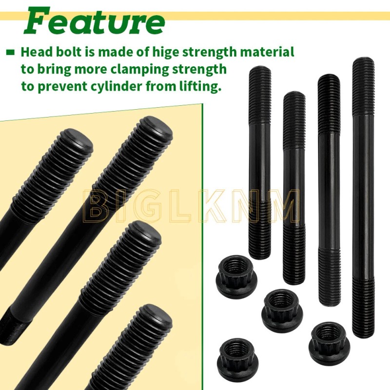 JINFANNIBI Cylinder Head Studs Nut Kit Stronger Heavy Duty fit
