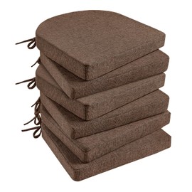 Basic Beyond Chair Cushions for Dining Chairs 6 Pack, Memory Foam Chair Cushion with Ties and Non Slip Backing, 16 x 16 inches Chair Pads for Dining Chairs(Brown)