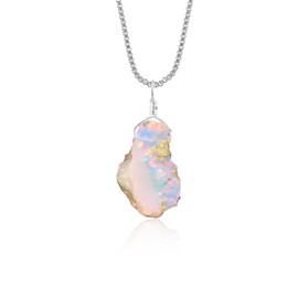 Raw Ethiopian Opal Gemstone Dainty Pendant Necklace, Rough Crystals, October Birthstone, Healing Chakra Stones, Charming Women Jewelry Silver Plated Chain 18 inch