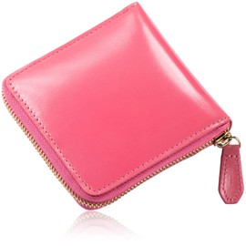 Mura Goat Leather Wallet, Women's, Bi-fold, Genuine Leather, Round Zipper, Prevents Skimming, Pink