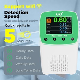 GQ RadonScan-Plus Radon Gas Digital Detector Worldwide Remote Monitoring Fast Accurate Detection Simple Color Display USA Design Real-time Data App Data Logging & Sharing