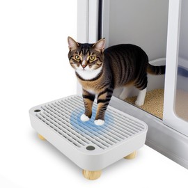 Dmnnlp Litter Box Step, Cat Litter Catcher with Wooden Base for Senior and Kittens, Keep The Floor Clean 11.8"x8"x3.6" (Grey)