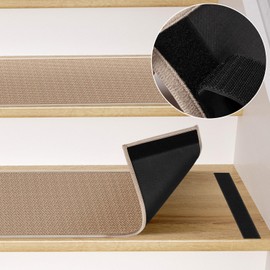 Peel and Sticker Stair Treads Non Slip for Wooden Steps Indoor, 15 Pack Rubber Backed Stair Pads Rug, Removable Staircase Mats Step Cover, Khaki