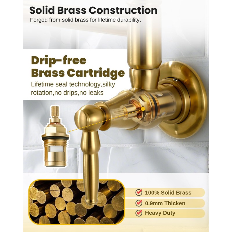 Pot Filler Faucet Brushed Gold: Solid Brass Wall Mount Heavy