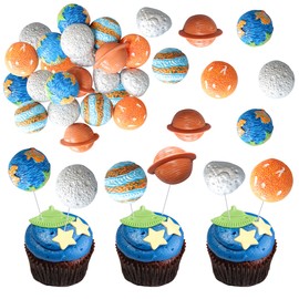 Ephlyn 18Pcs Outer Space Cupcake Toppers Planet Star Moon Cupcake Picks Solar System Galaxy Universe Planets Birthday Cupcake Decorations Party Supplies