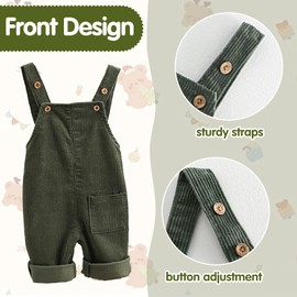 Mornyray Toddler Infant Baby Boy Girl Soft Corduroy Suspender Pants Kids Overalls Loose Retro Green 12-18 Months