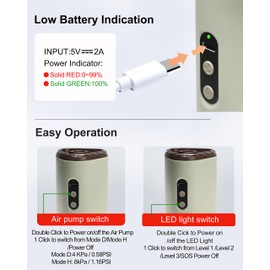 Juqumty Portable Air Pump with 2500mAh Battery USB Rechargeable Lightweight Electric Mini Air Pump Inflate Deflate for Pool Floats Vacuum Storage Bags Air Mattress Swimming Ring Sleeping Pads – Khaki