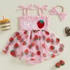 Baby Girl Summer Romper Dress Sleeveless Letter Strawberry Embroidery Tulle