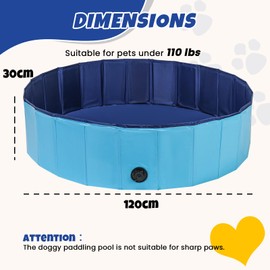 DASBET Foldable Dog Pool Dog Paddling Pool PVC Collapsible Dog Swimming Pool Portable Pet Wading Pool for Dogs, Puppies, Cats Pet Tub for Indoor & Outdoor (120 cm Diameter x 30 cm Height)