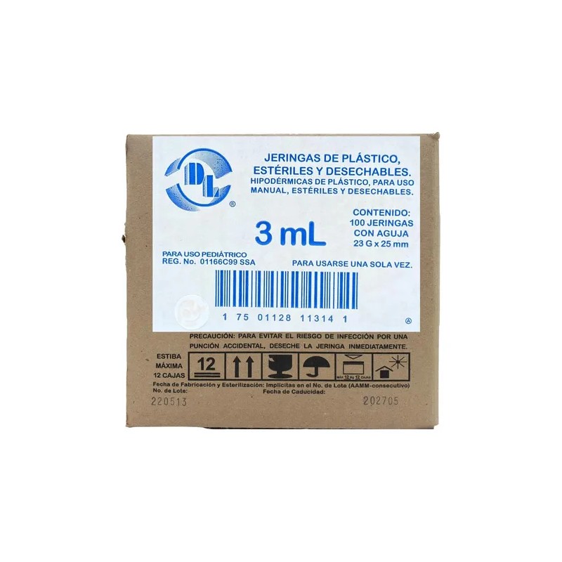 Jeringas De Plastico Dl Pediatrica 3 Ml 23gx25mm Caja 100