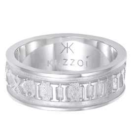 Kuzzoi 0612541120 Men's Polished Band Ring Solid (8 mm) in 925 Sterling Silver, Wide Jewellery Accessory with Roman Numerals, Ring for Men in Ring Size 60-66, Sterling Silver