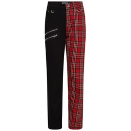 Ro Rox Half-Half Goth Trousers Unisex Tartan Trousers, Emo Plaid Check Pants Punk Clothing, Red, 40W