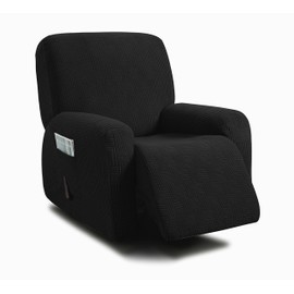 ULTICOR 4-Piece, 1 Seat Recliner Cover, Jacquared Stretch Reclining Chair Covers for 1 Cushion Reclining Sofa, Single Seat Recliner Couch Cover, Soft, Machine Washable (Style 4) (Black)