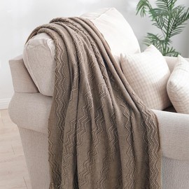 BOURINA Textured Solid Soft Sofa Throw Couch Cover Knitted Decorative Blanket,Brown, 127x152cm