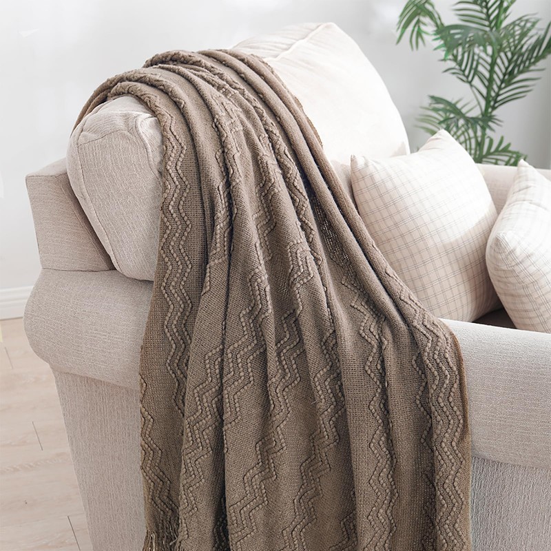 BOURINA Textured Solid Soft Sofa Throw Couch Cover Knitted Decorative