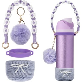 Kaitiaki Crochet Boot Set for Owala Water Bottle 24 oz - Anti-Slip Sleeve, Water Bottle Handle Strap & Crochet Handle, Fits Owala Tumbler, Perfect Owala Accessories (Purple, 24 oz)