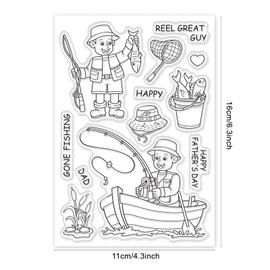 PH PandaHall Fishing Pattern Clear Stamps, Hat/Boat/Fish/Men/Flower/Happy Father's Day Transparent Rubber Stamps for Scrapbooking Stamps Card Making Decoration Photo Card Album Crafting Supplies