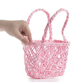 Factory Direct Craft Pair of Soft Pink Colored Paper Twist Baskets with Braided Handles for Gifting, Organizing and Collecting