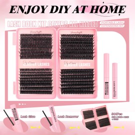 Parriparri Individual Eyelashes Kit 544pcs Cluster Lashes Book with Eyelash Glue & Remover D Curl Thick False Lash Clusters for DIY at Home(60+100+120+150D Kit)