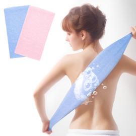 Criyar Two Pack, Reusable Back Scrubber for Shower, Exfoliating Body Scrubber, Spa Clean Nylon Scrub Towel, Wash Cloths for Showering, Colorful (Pink Blue)