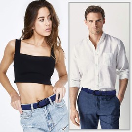 JASGOOD Men Braided Canvas Stretch Belt Elastic Casual Belt for Men Women,Junior 1.3 Inch Wide (Blue,Pants Size 32-38 Inch)