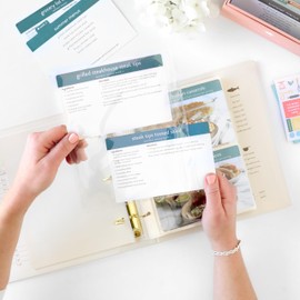 Recipe Card Binder | 3 Ring Binder | Recipe Organizer with 52 Dual Pocket Sleeves That Holds 104 Recipe Cards | 12 Double-Sided Tabs | Kitchen Conversion Chart | 5 Extra Single Pocket Sleeves