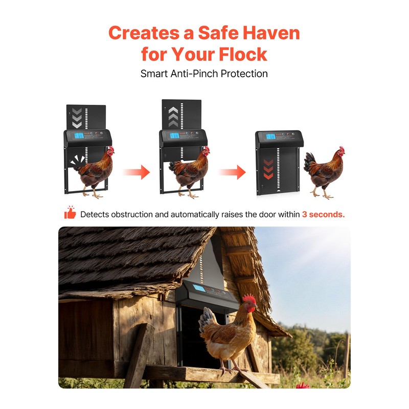 VEVOR Automatic Chicken Coop Door, Battery Powered Chicken Coop Door